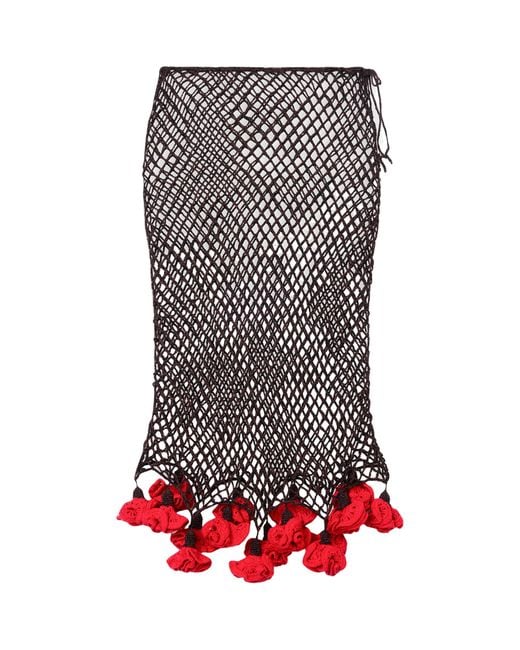 Alaïa Brown Floral Crochet Midi Skirt