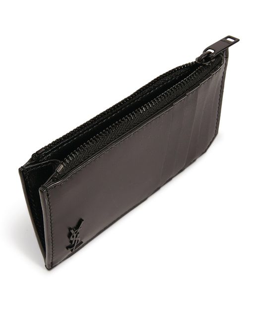 Saint Laurent Black Leather Fragments Monogram Card Holder for men