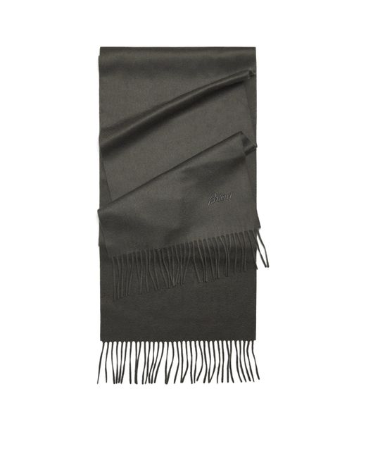 Brioni Gray Cashmere Fringed Scarf for men