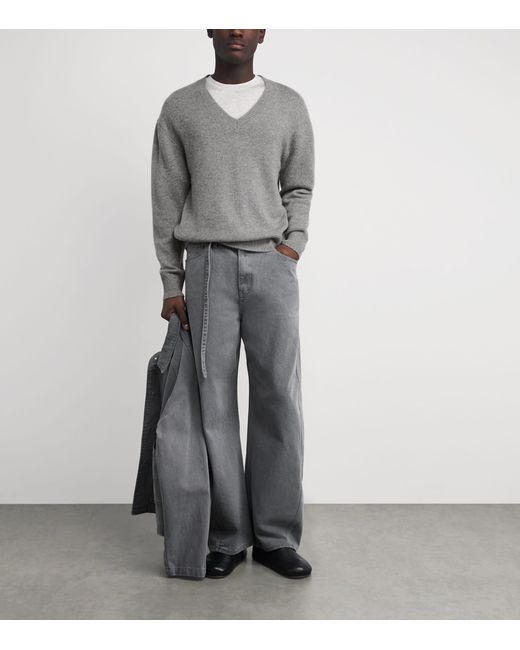 Officine Generale Gray Cashmere V-Neck Sweater for men