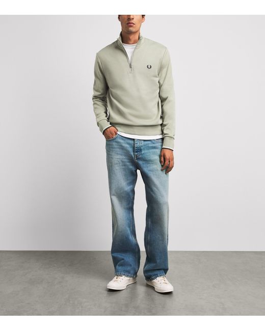 Fred Perry Gray Cotton Half-Zip Sweatshirt for men