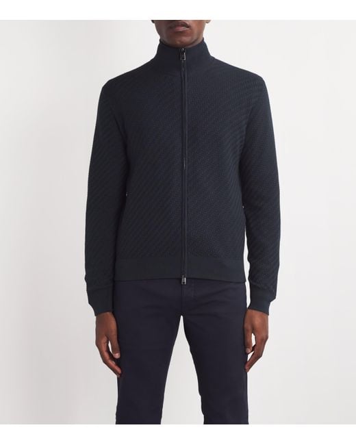 Brioni Blue Cotton-Silk-Cashmere Zipped Sweater for men