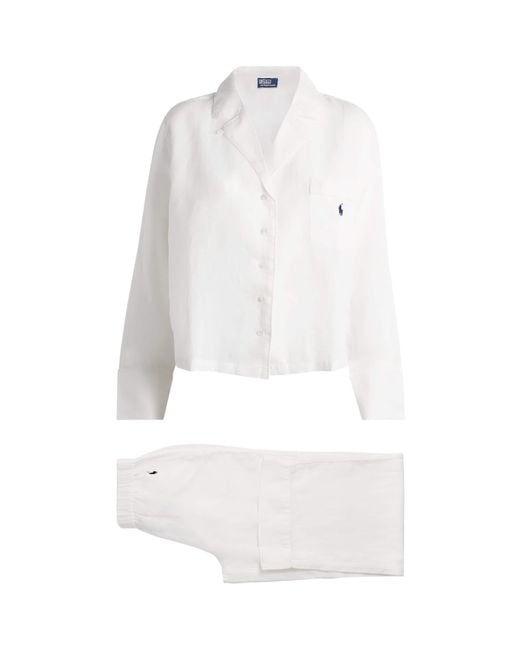Polo Ralph Lauren White Linen-Cotton Pyjama Set