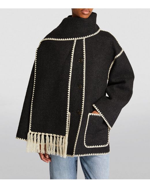 Totême Black Embroidered Wool-blend Scarf Jacket