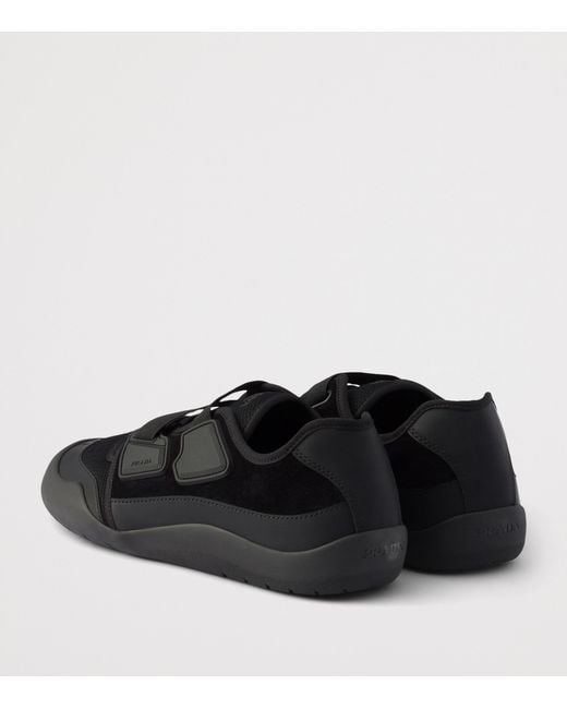 Prada Black Leather-Mesh Speedrock Sneakers for men