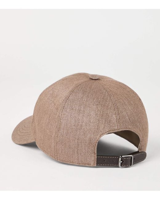 Brunello Cucinelli Brown Linen-Blend Sparkling Logo Baseball Cap