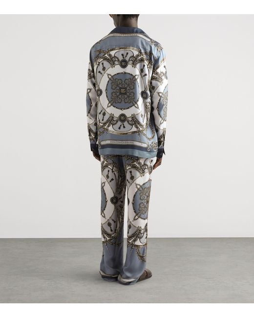 Dolce & Gabbana Gray Silk Twill Printed Trousers for men