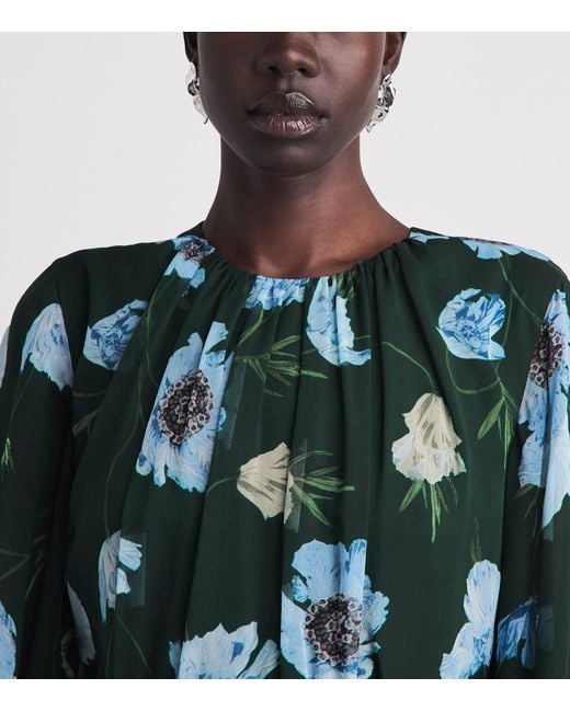 Erdem Green Silk Voile Floral Maxi Dress