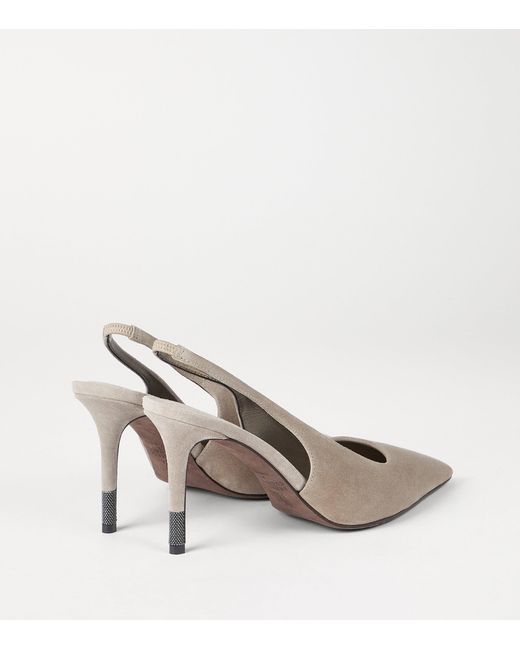 Brunello Cucinelli White Suede Slingback Pumps 80