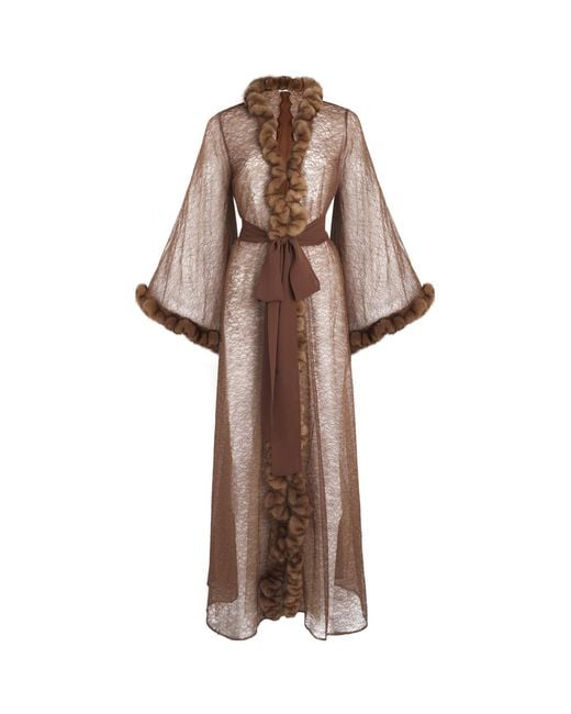 Rosamosario Brown Mink-Silk Saint Moritz Robe