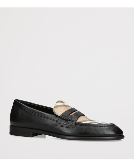 Burberry Black Leather Check Opal Loafers