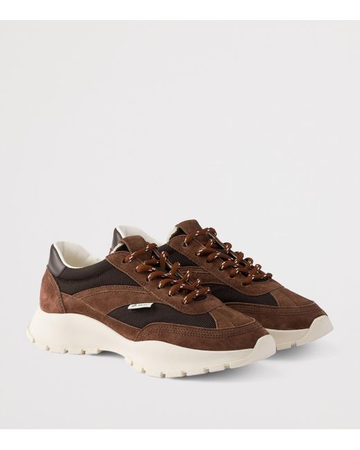 Prada Brown Suede-Mesh Sneakers