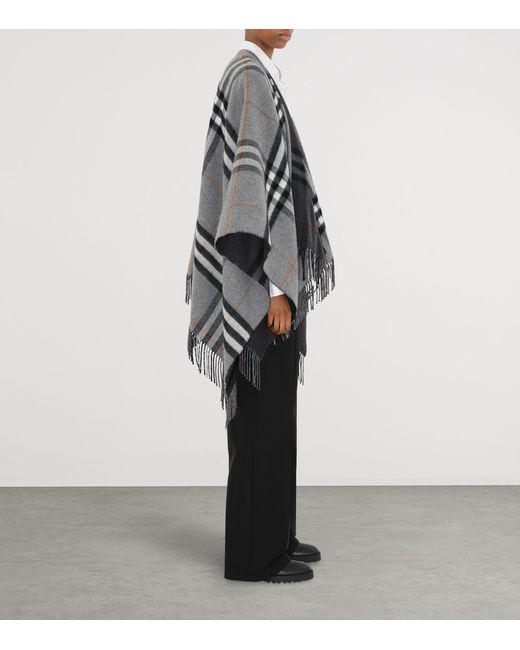 Burberry Black Wool-Cashmere Contrast-Check Cape