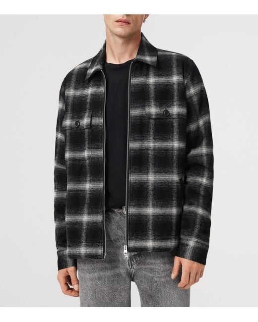 AllSaints Black Organic Cotton Check Bayo Jacket for men