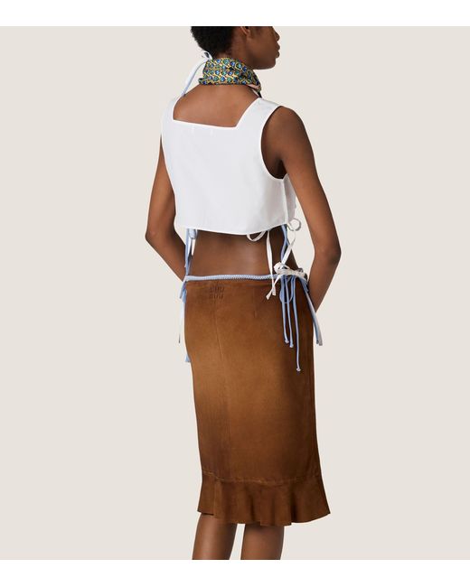 Miu Miu White Cotton Ruffled Crop Top
