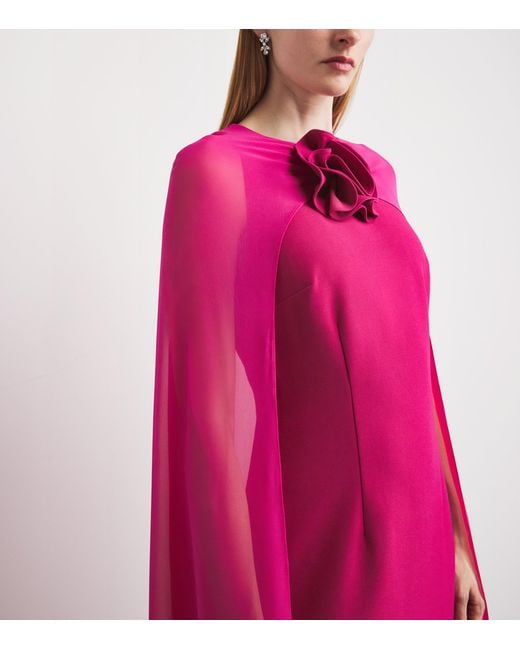 Roland Mouret Pink Rose Appliqué Cape-Detail Gown