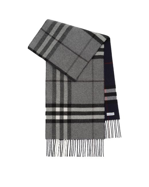 Burberry Gray Cashmere Reversible Check Scarf