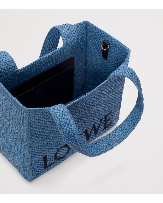 Loewe Blue X Paula's Ibiza Medium Raffia Font Tote Bag
