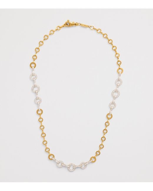 Azlee Metallic And Pavé Diamond Candence Circle Chain Necklace