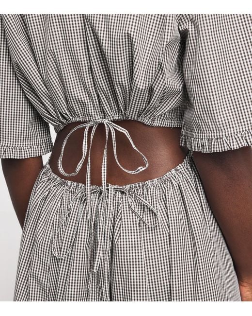 Ganni Gray Cotton Gingham Midi Dress
