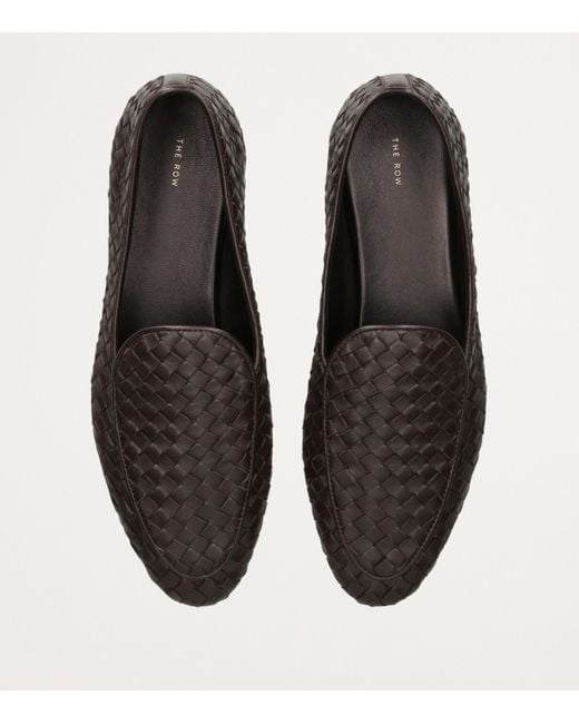 The Row Black Hereditas Woven Flat Loafers