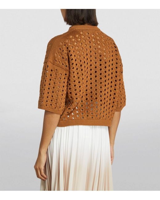 Max Mara Brown Crochet V-neck Sweater