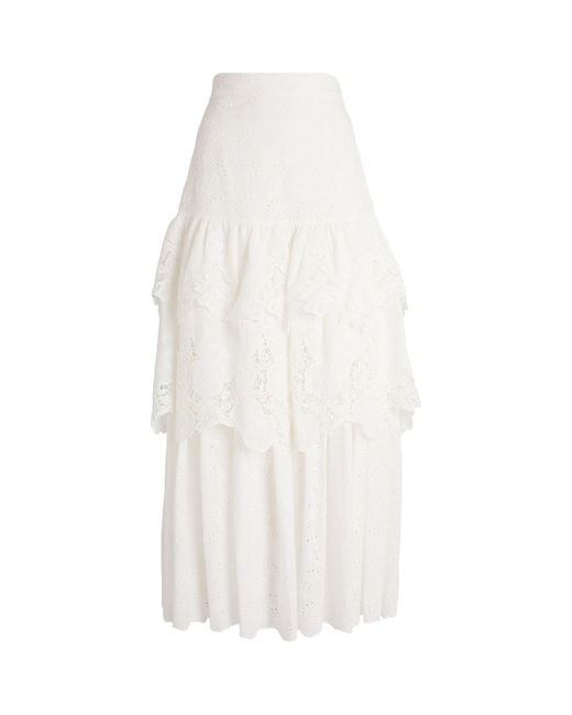 MAX&Co. White Broderie Tiered Maxi Skirt