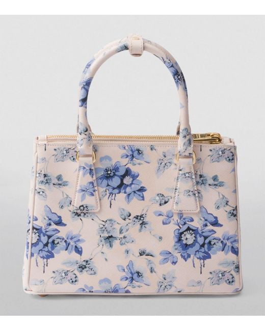 Prada Blue Small Leather Floral Galleria Top-handle Bag
