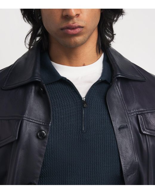 Corneliani Blue Virgin Wool Quarter-Zip Polo Sweater for men