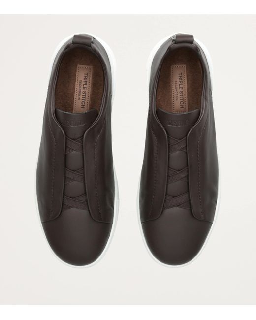 Zegna Brown Shearling Triple Stitch Secondskin Sneakers for men