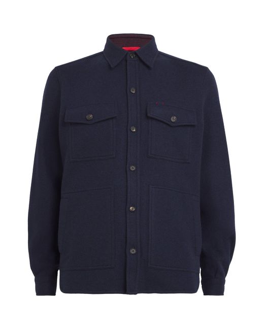 Isaia Blue Wool-Cashmere Overshirt for men