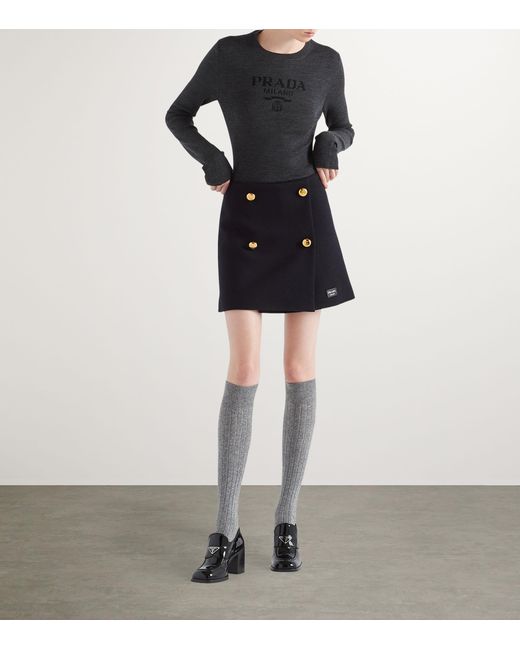 Prada Black Wool-Blend Superfine Logo Sweater