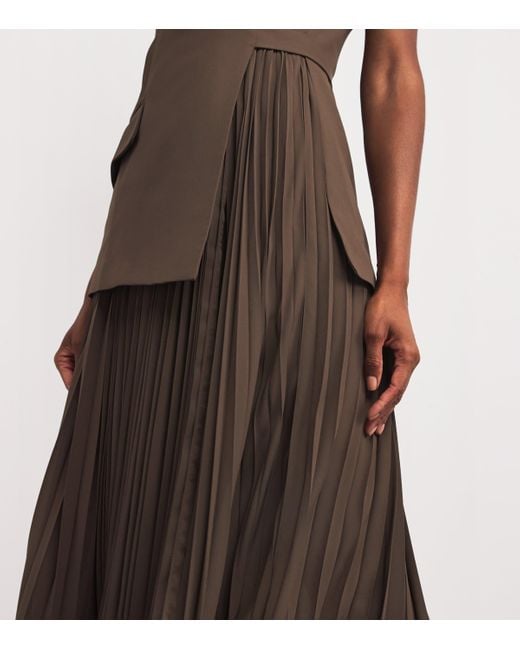 Jonathan Simkhai Women's Brown Pleated Blazer Helena Midi Dress