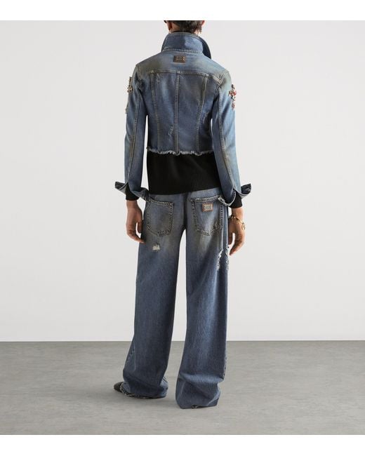 Dolce & Gabbana Blue Embellished-Cross Denim Jacket