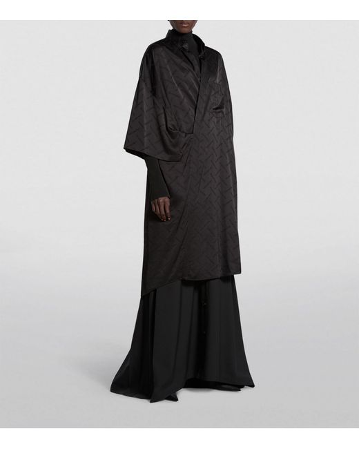 Balenciaga Black Satin Logo Midi Wrap Dress