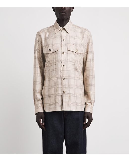 Isaia Natural Cashmere-Linen Check Overshirt for men