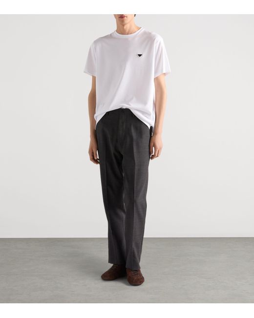 Prada White Triangle-Logo Crewneck T-Shirt for men