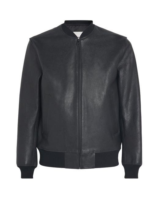 Sandro Black Leather Bomber Jacket for men