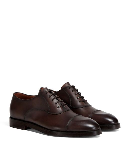 Zegna Brown Leather Torino Oxford Shoes for men