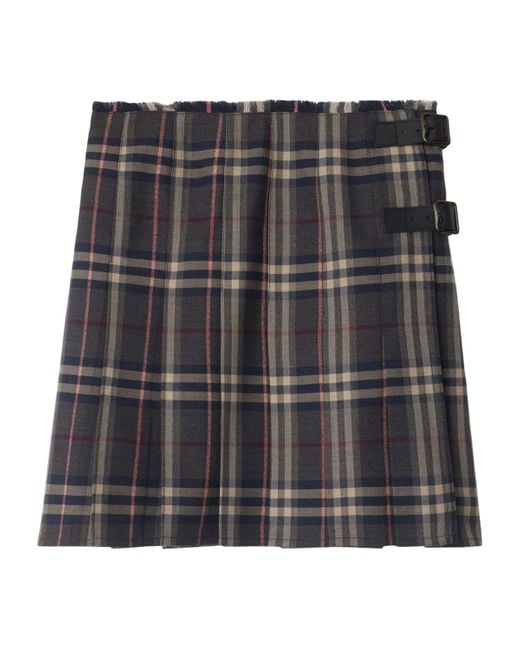 Burberry Black Wool Check Kilt Mini Skirt