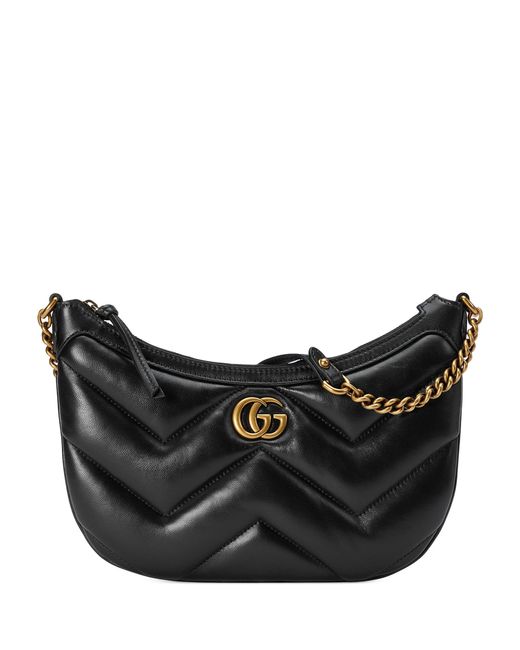 Gucci Black Small Leather Gg Marmont Shoulder Bag