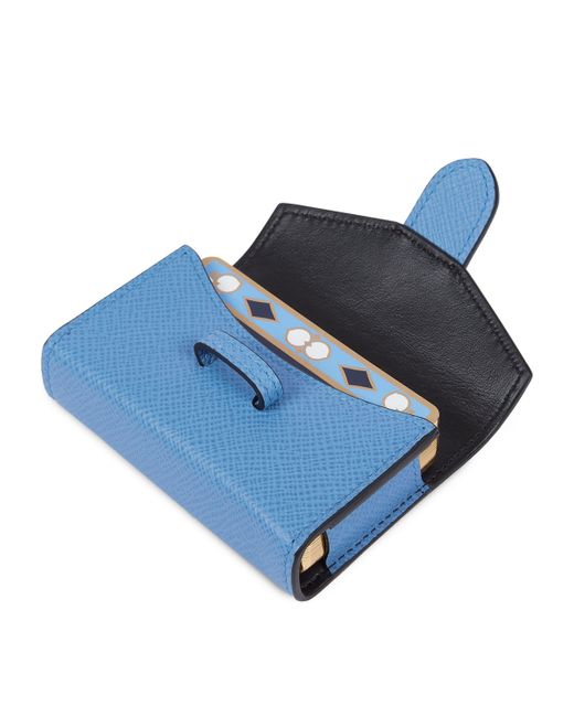 Smythson Blue Leather Panama Playing Card Case