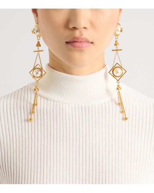 Balmain Metallic Monogram Pendant Earrings