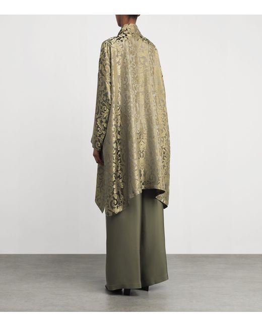 Eskandar Green Metallic Jacquard Longline Shirt