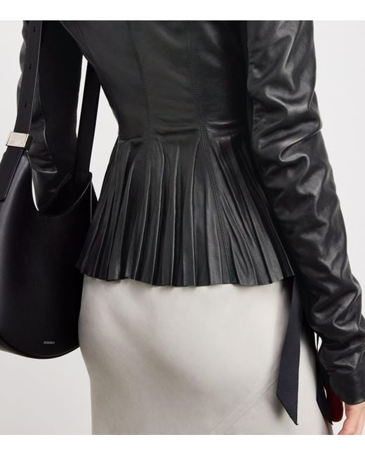 Rick Owens Black Wool-Panel Hollywood Leather Jacket