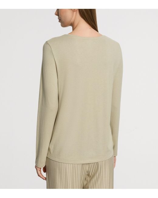 Hanro Natural Stretch-Cotton Long-Sleeve Sleep & Lounge T-Shirt
