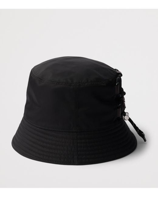 Prada Black Re-Nylon Logo Bucket Hat for men
