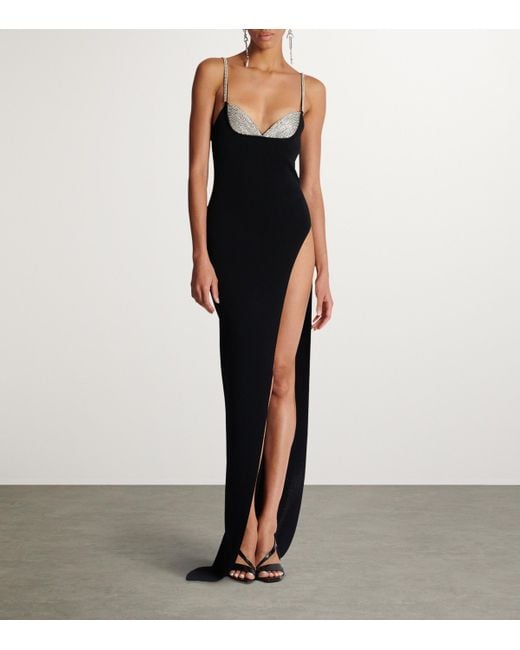 Balmain Black Crystal-Embellished Maxi Dress