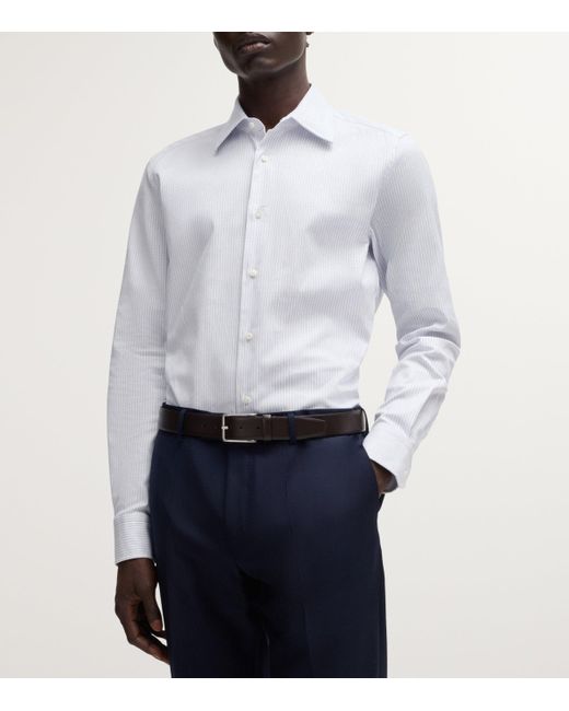 Boss Blue Cotton Striped Slim Shirt for men