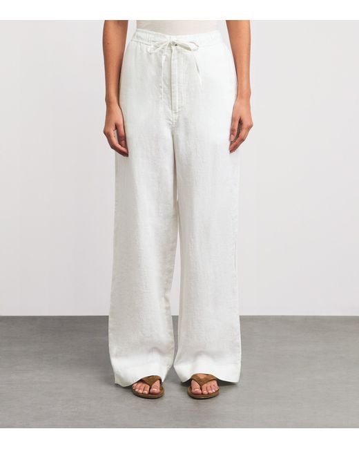 Polo Ralph Lauren White Linen Wide-Leg Trousers